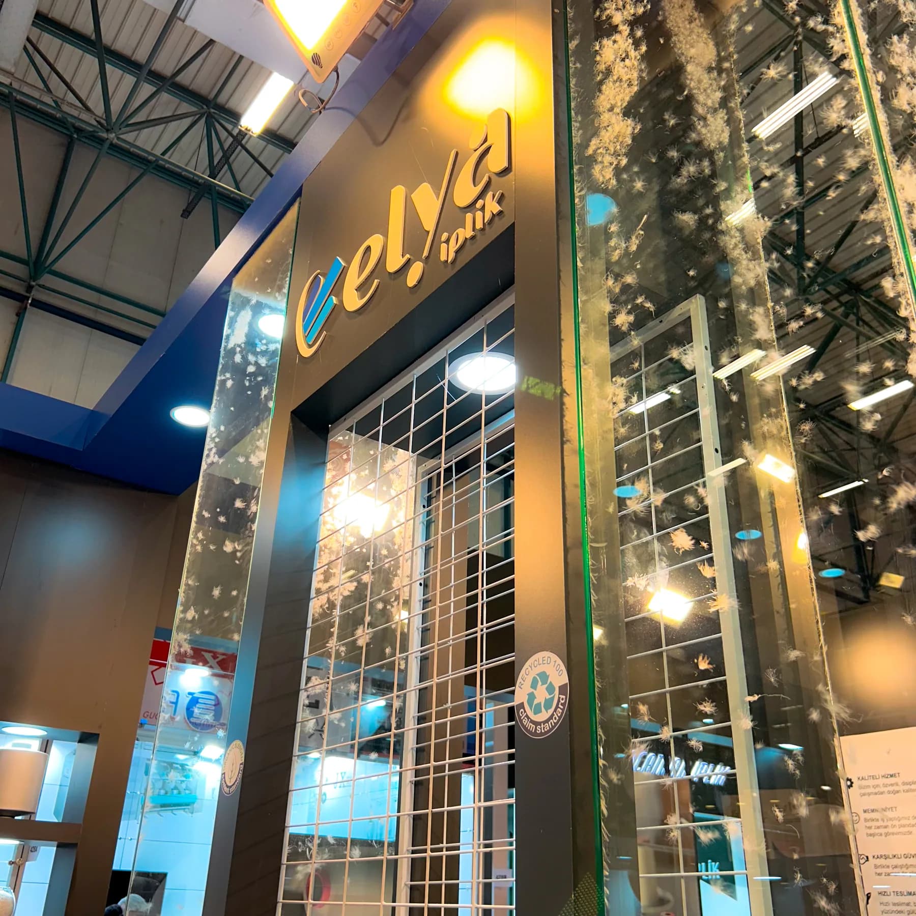 Lighting and surface detail at the Elya stand