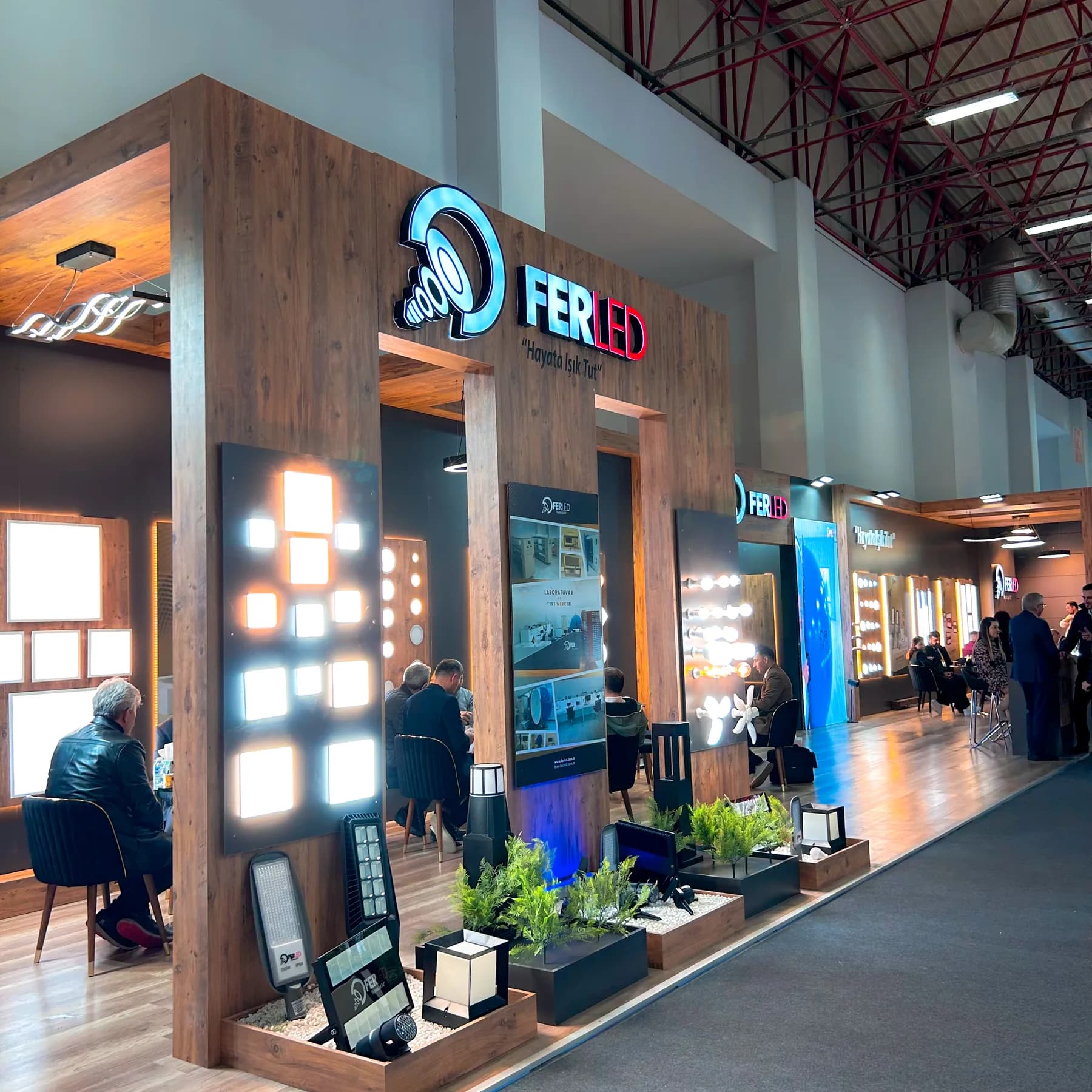 Wooden frames and product displays at the Ferled stand