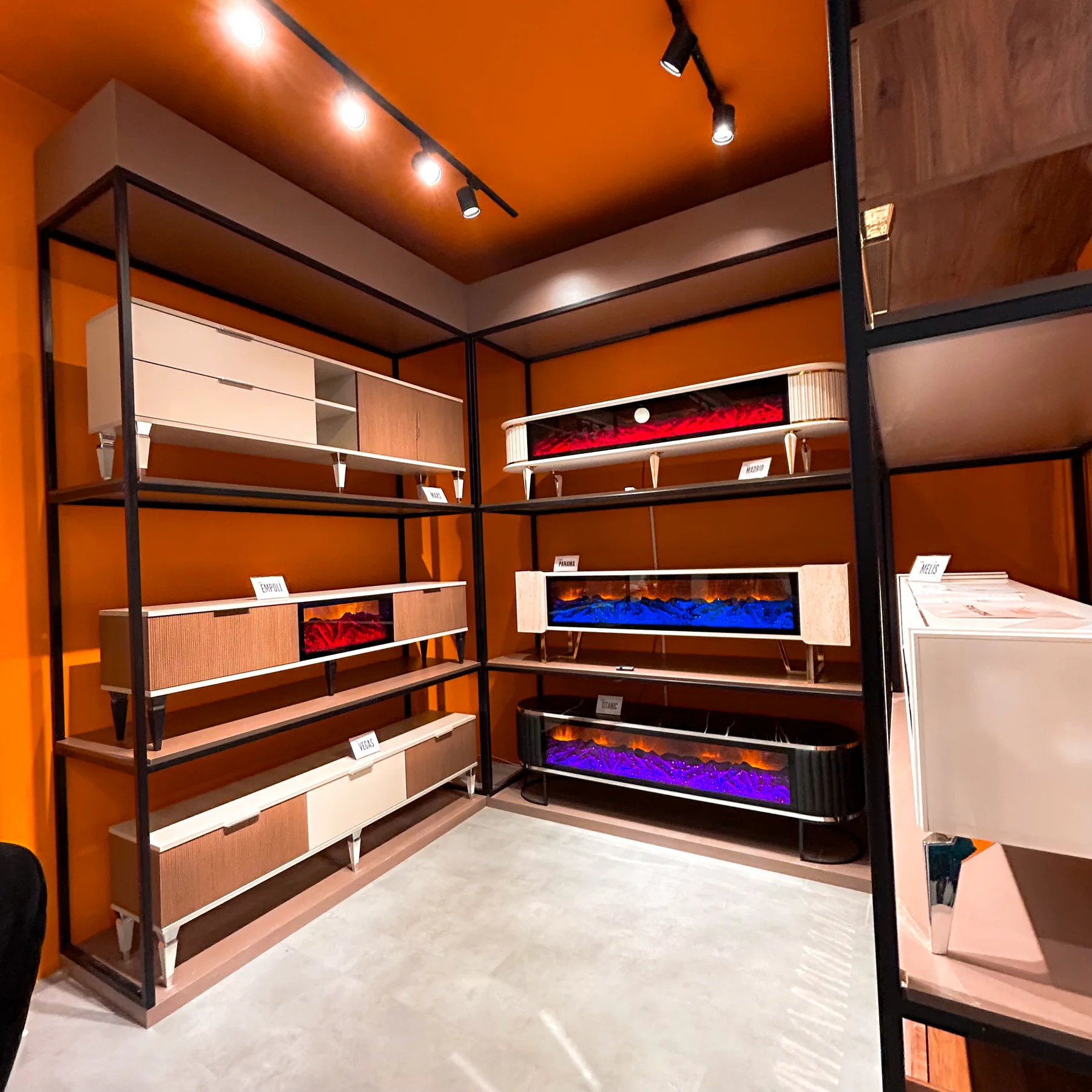 Wood shelving and joinery at the Yekta stand